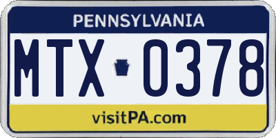 PA license plate MTX0378