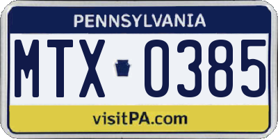 PA license plate MTX0385