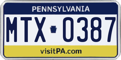 PA license plate MTX0387