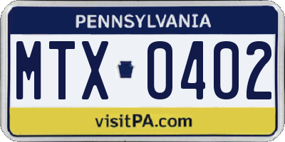 PA license plate MTX0402