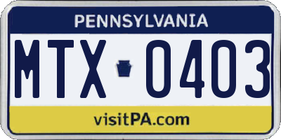 PA license plate MTX0403