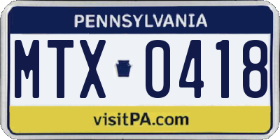 PA license plate MTX0418