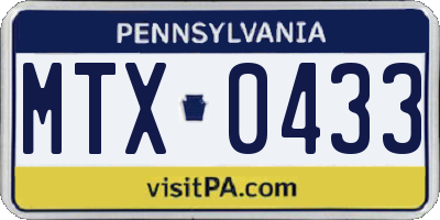 PA license plate MTX0433