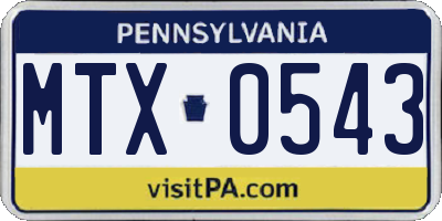PA license plate MTX0543
