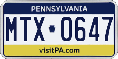 PA license plate MTX0647