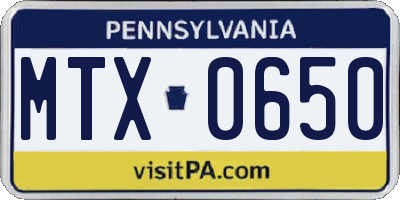 PA license plate MTX0650