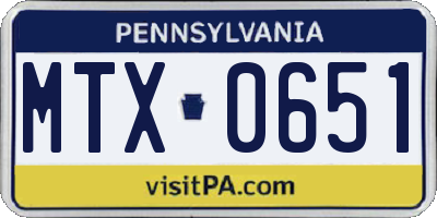 PA license plate MTX0651