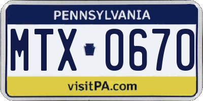 PA license plate MTX0670
