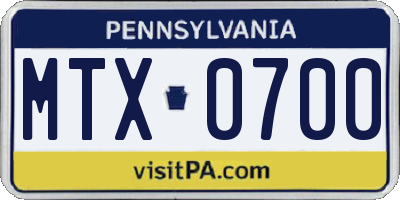 PA license plate MTX0700