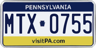 PA license plate MTX0755