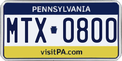 PA license plate MTX0800