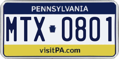 PA license plate MTX0801