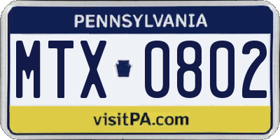 PA license plate MTX0802