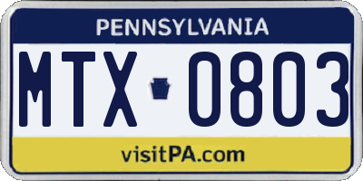 PA license plate MTX0803