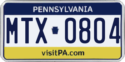 PA license plate MTX0804