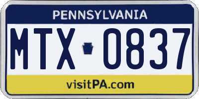 PA license plate MTX0837