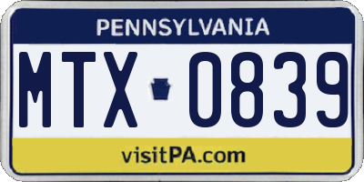 PA license plate MTX0839