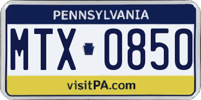 PA license plate MTX0850