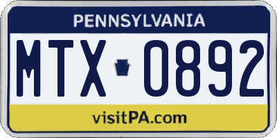 PA license plate MTX0892