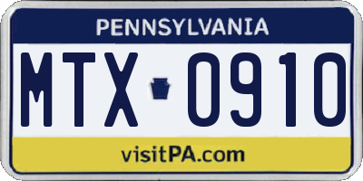 PA license plate MTX0910