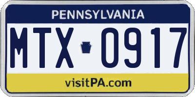 PA license plate MTX0917