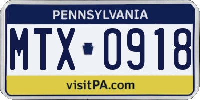 PA license plate MTX0918