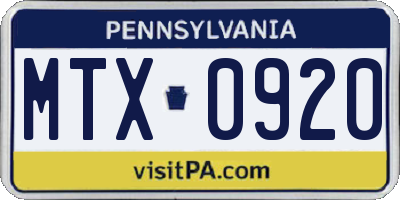PA license plate MTX0920