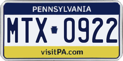 PA license plate MTX0922