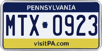PA license plate MTX0923
