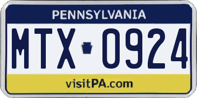 PA license plate MTX0924