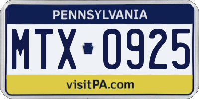 PA license plate MTX0925