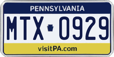 PA license plate MTX0929