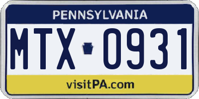 PA license plate MTX0931