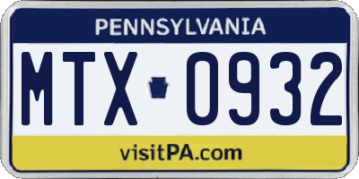 PA license plate MTX0932