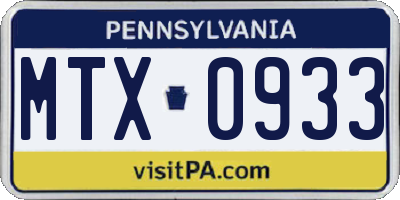 PA license plate MTX0933