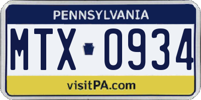 PA license plate MTX0934