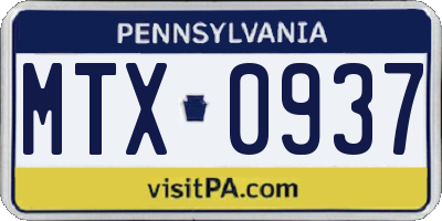PA license plate MTX0937