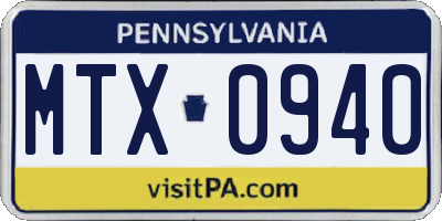 PA license plate MTX0940