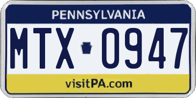 PA license plate MTX0947