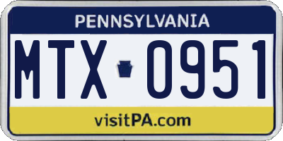 PA license plate MTX0951