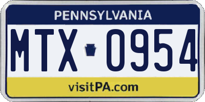 PA license plate MTX0954