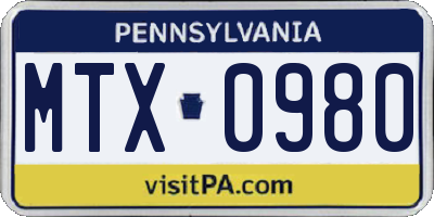PA license plate MTX0980