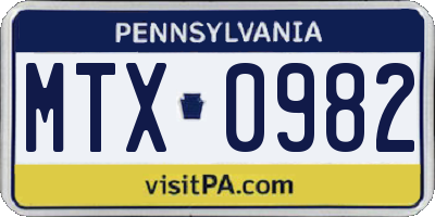 PA license plate MTX0982