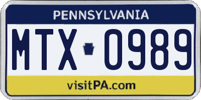 PA license plate MTX0989