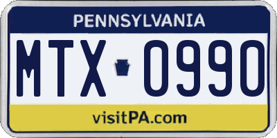PA license plate MTX0990