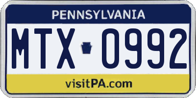 PA license plate MTX0992