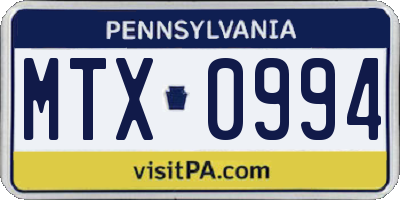 PA license plate MTX0994