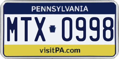 PA license plate MTX0998