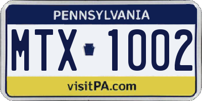 PA license plate MTX1002