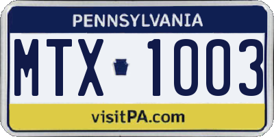 PA license plate MTX1003